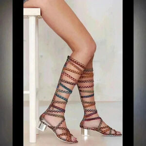 JEFFREY CAMPBELL Enyo Knee High Gladiator Multicolor Chevron Print Heel …
